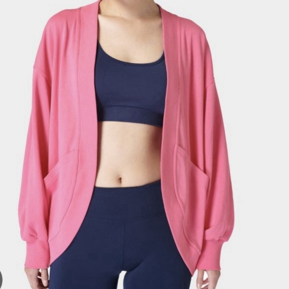 Sweaty Betty Cora Cardigan Relaxed Open-Front Batwing Sleeves Lollipop Pink Sz 6